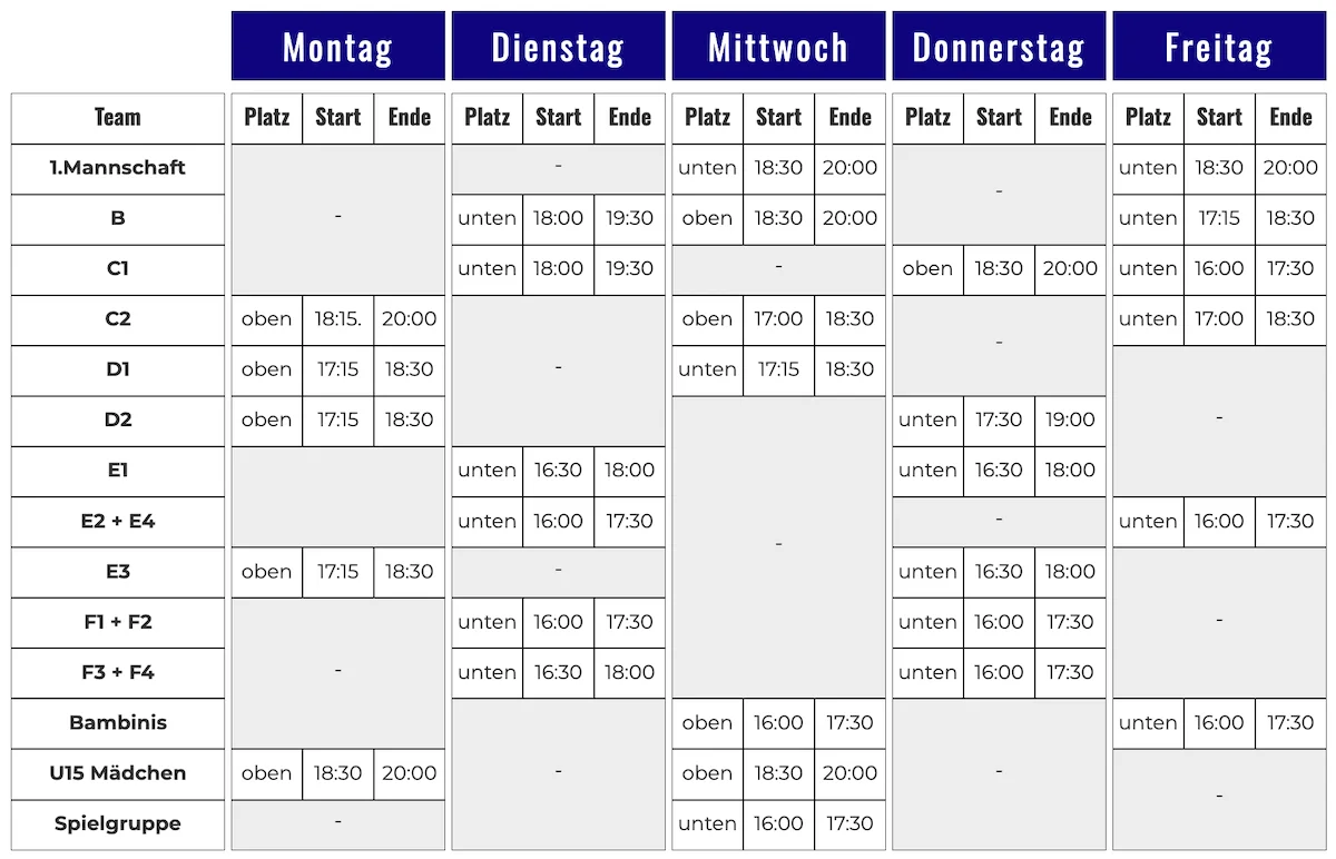 Trainingsplan - Wochenübersicht